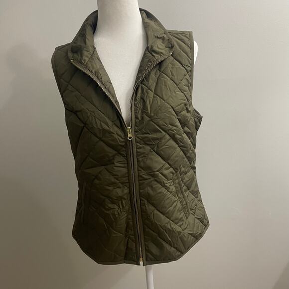 Old Navy Y2K Puffer Vest Jacket Full Zip Sz M Hunter Green Lightweight - Picture 1 of 9